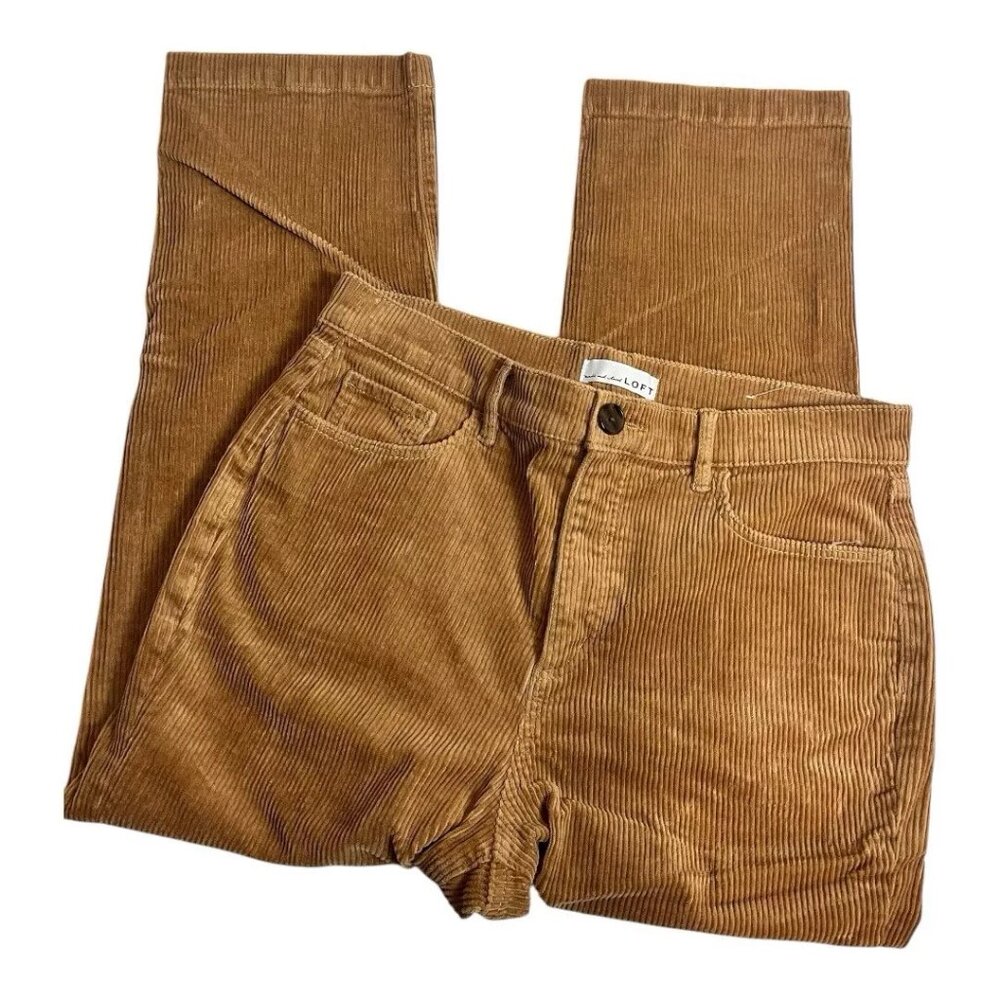 Made and Loved LOFT Corduroy Pant Women 10 Petite Beige Straight Stretch
